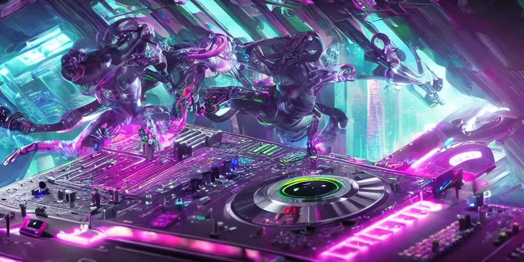 DJ PVMA Cyber DJ with neon colors and futuristic vibes