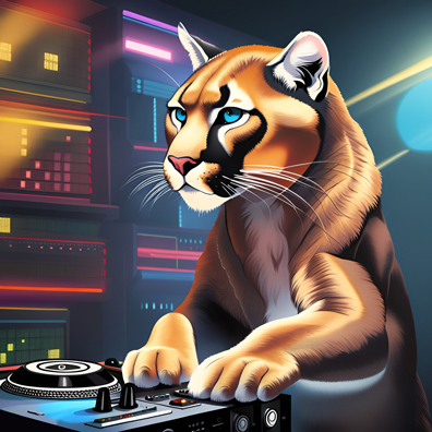 DJ PVMA Puma logo of a puma behind a dj controller at a party